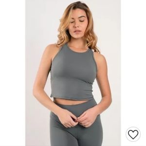 Yogalocious nude tech cropped top